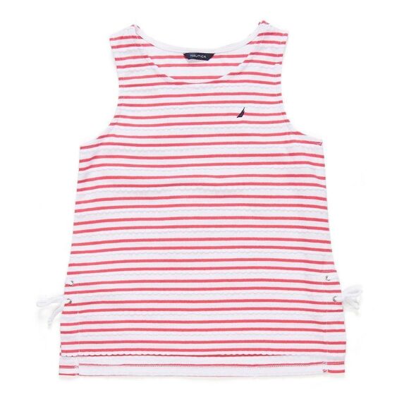 Nautica Girls size 4T Pink and White Striped Scallop Laced Tank Top - Picture 1 of 5